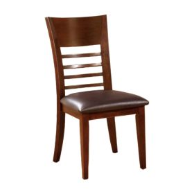 Leatherette Wooden Side Chair with Ladder Back, Set of 2, Walnut Brown