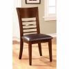 Leatherette Wooden Side Chair with Ladder Back, Set of 2, Walnut Brown