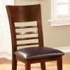 Leatherette Wooden Side Chair with Ladder Back, Set of 2, Walnut Brown