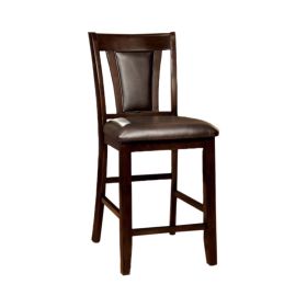 Leatherette Counter Height Wooden Chair, Set of 2, Cherry Brown