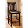 Leatherette Counter Height Wooden Chair, Set of 2, Cherry Brown