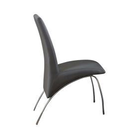 31 Inch Dining Chair, Gray Vegan Faux Leather, Sleek Curved Legs