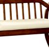 Wooden Slatted Back Bench with Leatherette Padded Seat, Brown