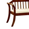 Wooden Slatted Back Bench with Leatherette Padded Seat, Brown
