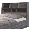 Wooden Frame Twin Bookcase Headboard with Grain Details, Distressed Gray