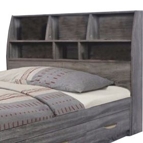 Wooden Frame Twin Bookcase Headboard with Grain Details, Distressed Gray