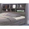 Wooden Frame Twin Bookcase Headboard with Grain Details, Distressed Gray