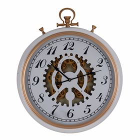 20 Inch Modern and Vintage Metal Wall Clock, Gear Design, White