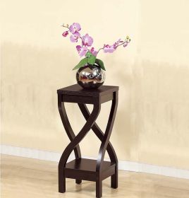 Square Top Wooden Plant Stand with Curved Legs and Shelves, Small, Dark Brown