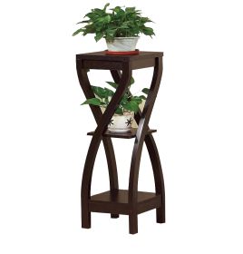 Square Top Wooden Plant Stand with Curved Legs and Shelves, Large, Dark Brown