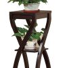 Square Top Wooden Plant Stand with Curved Legs and Shelves, Large, Dark Brown