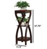 Square Top Wooden Plant Stand with Curved Legs and Shelves, Large, Dark Brown