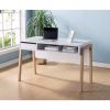 47 Inch Rectangular 2 Tone Wood Home Office Desk, Large Open Cubby Space and Drawer, White, Brown
