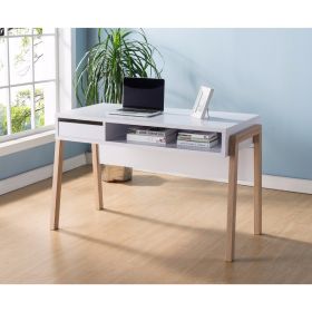 47 Inch Rectangular 2 Tone Wood Home Office Desk, Large Open Cubby Space and Drawer, White, Brown