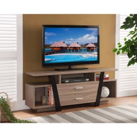 Striking TV Stand With Storage Option, Black and Light Brown