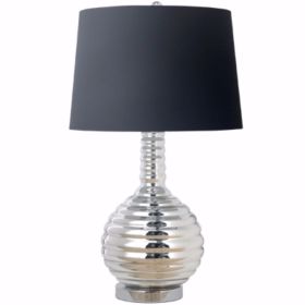 26 Inch Modern Table Lamp, Ribbed Glass Base, Silver, Black