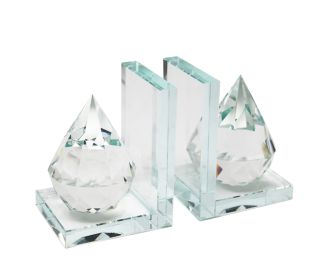 8 Inch Beautiful Natural Crystal Diamond Bookends, Set of 2, Clear