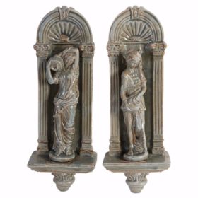 16 Inch Ceramic Wall Decor, Women with Pitcher Design, Antique Gray