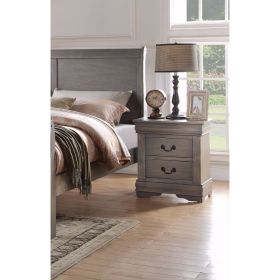 Traditional Wood Nightstand, 2 Drawers, Antique Gray
