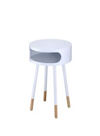 Sonria Round End Table, White & Natural
