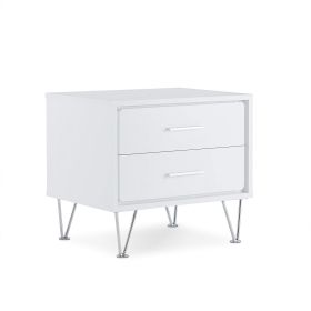 Contemporary 2 Drawers Wood Nightstand By Deoss, White