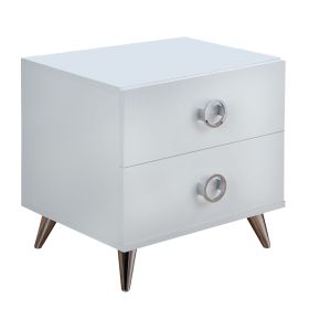 Modern Style Wood & Metal Nightstand By Elms, White & Chrome