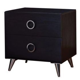 Contemporary Style Wood & Metal Nightstand By Elms, Black & Chrome