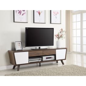 Glittering Two Tone Mid Century Modern TV Stand, White and Brown