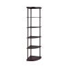 Illuminating corner bookcase with five pie shaped shelves, Brown