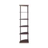 Illuminating corner bookcase with five pie shaped shelves, Brown