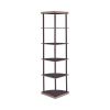 Illuminating corner bookcase with five pie shaped shelves, Brown