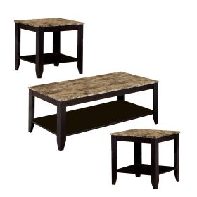 Artistic 3 piece occasional table set with Marble Top, Brown
