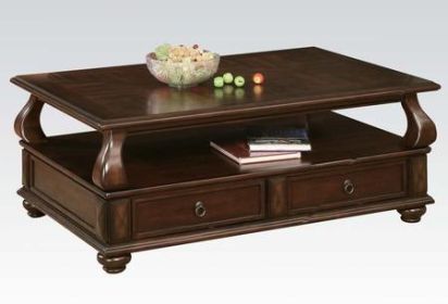 Elegant Coffee Table With 2 Drawers , Walnut Brown