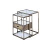 Stylish Nesting Tables Set, Clear Glass &  Brass, 2 Piece Pack