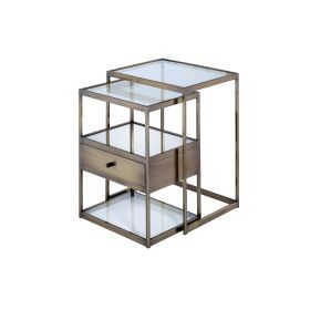 Stylish Nesting Tables Set, Clear Glass &  Brass, 2 Piece Pack