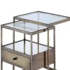 Stylish Nesting Tables Set, Clear Glass &  Brass, 2 Piece Pack