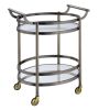 Oval Metal Serving Cart, Clear Glass & Gold