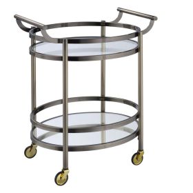 Oval Metal Serving Cart, Clear Glass & Gold