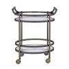 Oval Metal Serving Cart, Clear Glass & Gold