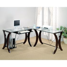 Sophisticated 3 Piece Desk Set With Glass Top, Clear And Brown
