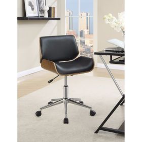Contemporary Small Back Home Office Chair, Black/Walnut