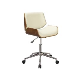 Contemporary Small Back Home Office Chair, Beige/Walnut