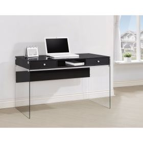 Elegant Metal Writing Desk with Glass Sides, Clear And Black