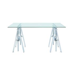 Adjustable Writing Desk with Sawhorse Legs, Clear And Silver