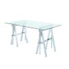 Adjustable Writing Desk with Sawhorse Legs, Clear And Silver
