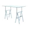 Adjustable Writing Desk with Sawhorse Legs, Clear And Silver