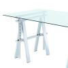 Adjustable Writing Desk with Sawhorse Legs, Clear And Silver