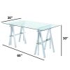 Adjustable Writing Desk with Sawhorse Legs, Clear And Silver