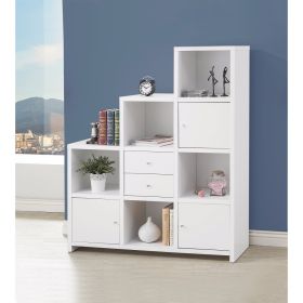 Asymmetrical Bookcase with Cube Storage Compartments, White