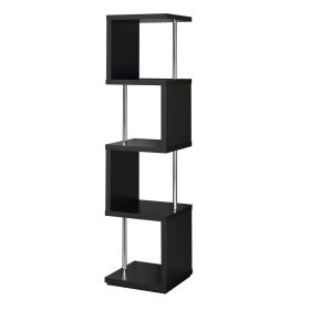 Well made Four Tier Wood And Metal Bookcase, Black